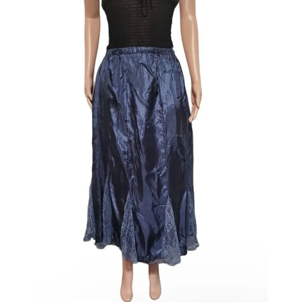 Renee Lamar midnight blue pull-up polyester Maxi skirt L
